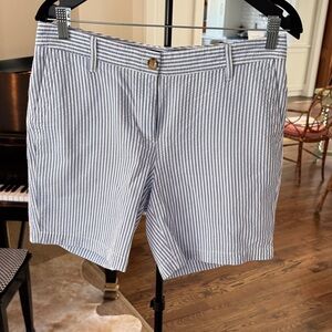 Talbots Blue and White Seersucker High-Waist Shorts